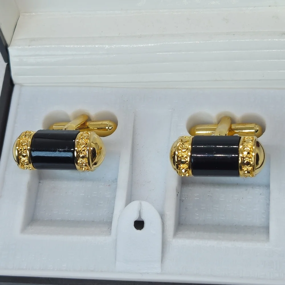 Gold Plated Black Cylinder Cuff Links Designer High End Cuff Links